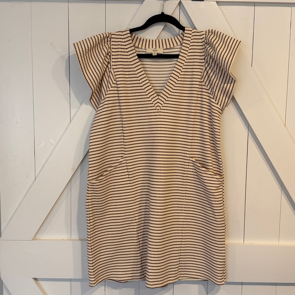 Entro Cream and Brown Striped Mini Dress